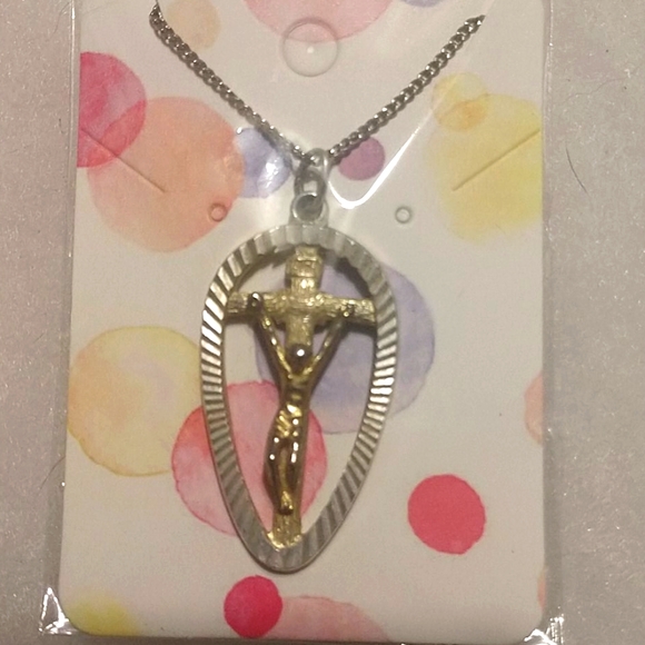 NWOT Vintage Silver and Gold Crucifix Necklace - Picture 2 of 3
